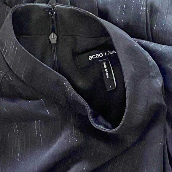 BCBG Paris Short Shift Dress Split Long Sleeves Black with Shimmer Women's Small - Picture 7 of 9